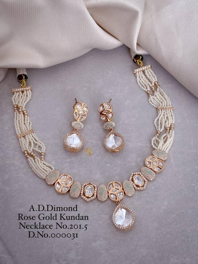 4 Designer AD Diamond Rose Gold Kundan Necklace Wholesale Shop In Surat
